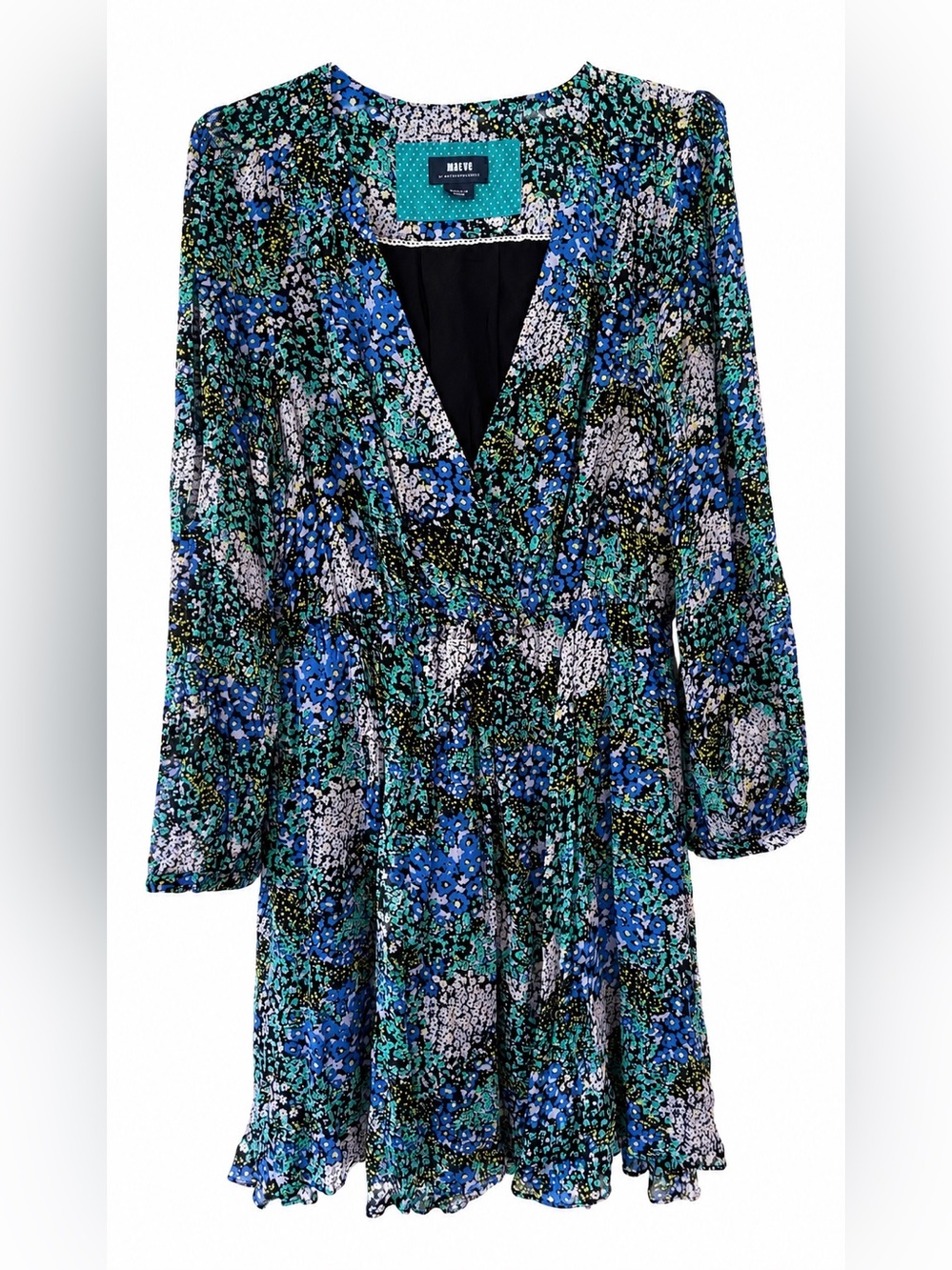 Maeve Anthropologie Floral Long Sleeve Mini Dress Size Medium